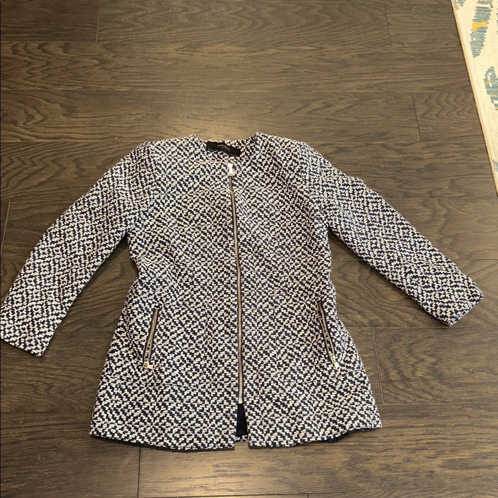 Zara Navy and White Patterned Jacket
